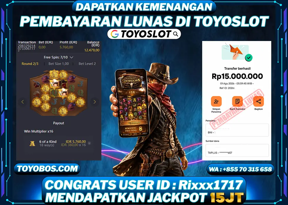 TOYOSLOT - BUKTI KEMENANGAN Wild Bounty Showdown Rp15,000,000,- LUNAS